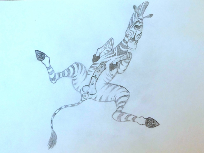 animal_genitalia animal_penis anus dreamworks equid equine equine_penis erection feral foxyhunter genitals hooves looking_at_viewer madagascar_(series) male male_only mammal marty_the_zebra penis presenting solo traditional_media_(artwork) zebra