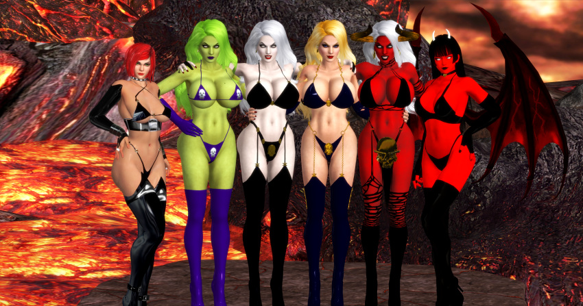 3d 3d_(artwork) 6girls big_breasts bikini breasts chaos_comics chastity_marks chastity_the_teenage_vampire crossover demon_girl female female_only green-skinned_female green_skin hope horns lady_death lady_demon lady_mortem large_breasts micro_bikini purgatori red-skinned_female red_skin sagging_breasts