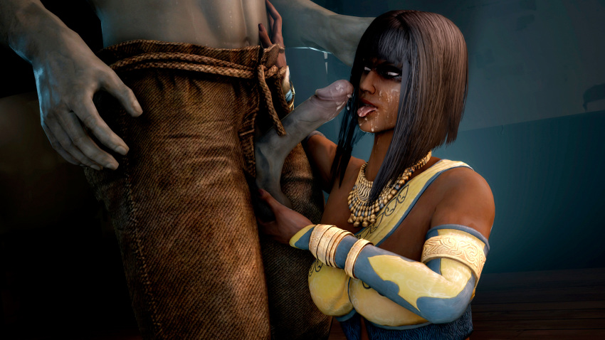 3d 3d_(artwork) cum cum_on_face dark-skinned_female dark_skin female mortal_kombat partial_male sfmarvel tanya_(mortal_kombat) tongue_out