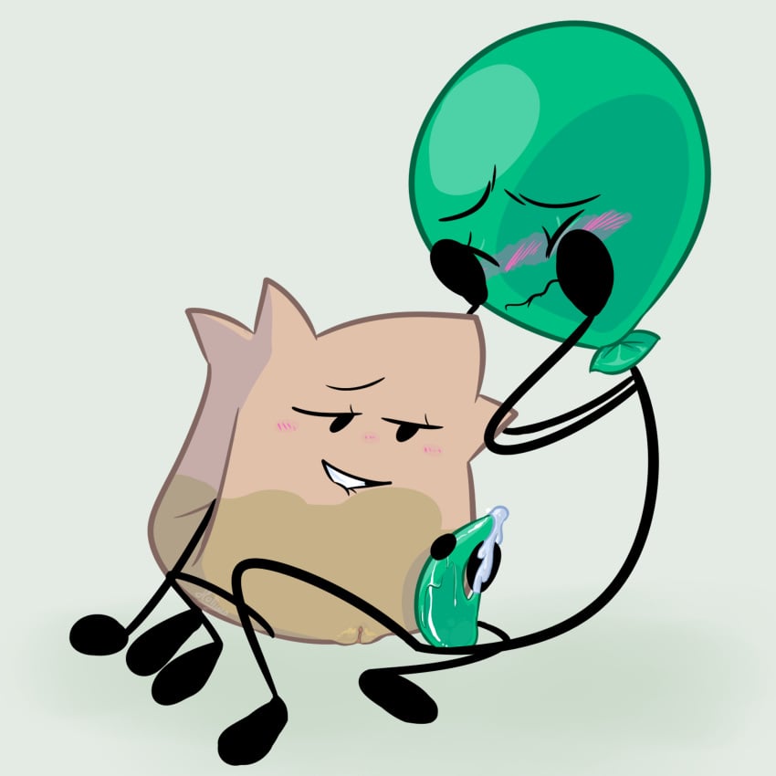 balloony_(bfdi) barf_bag_(bfdi) battle_for_dream_island biting_lip biting_own_lip blush cum cum_on_hand cumming handjob object_shows penis sex tagme tentacle_penis