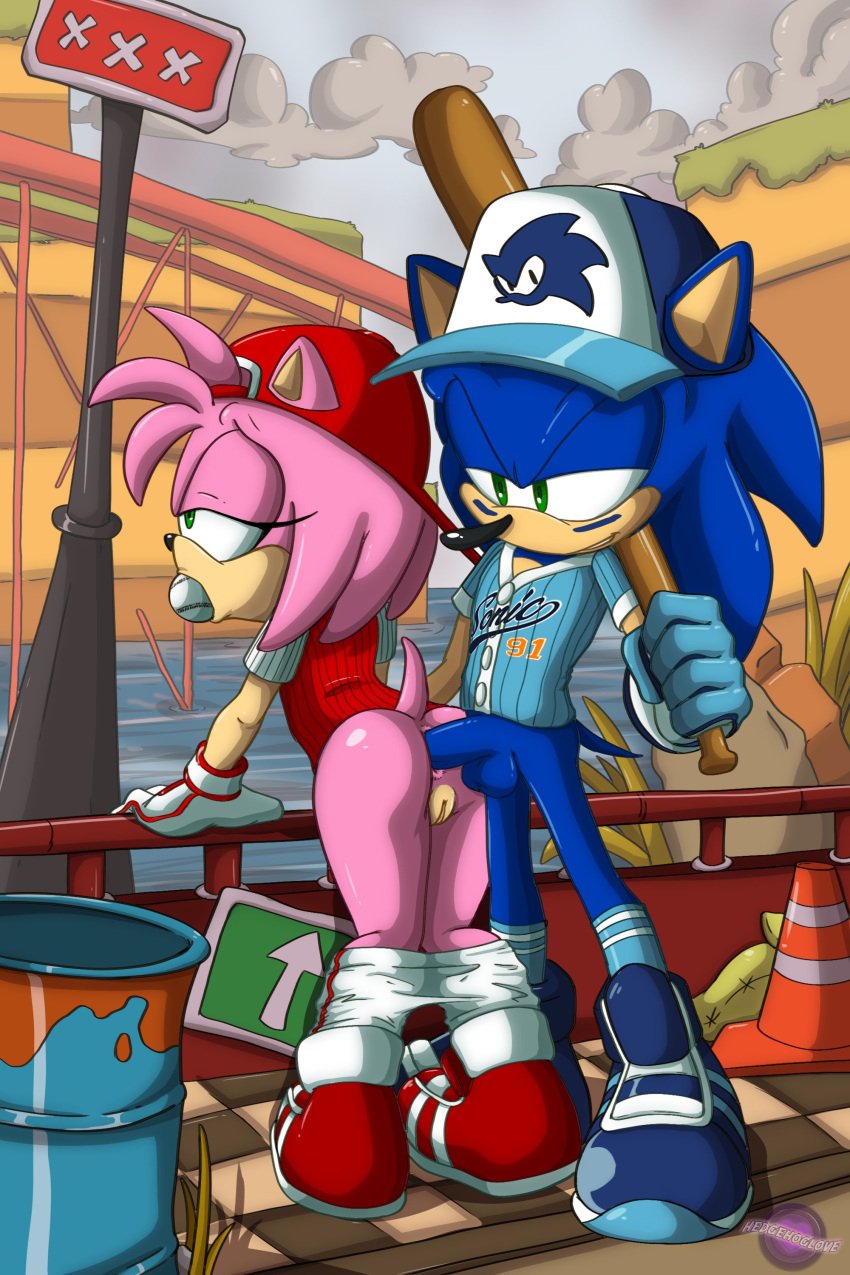 1boy 1girls all-star_amy amy_rose anal ass ball_gag balls baseball baseball_bat baseball_cap baseball_uniform blue_fur blue_hair clitoris female female_penetrated gag half-closed_eyes hedgehog hedgehoglove male male_penetrating male_penetrating_female naked nude pants pants_down penetration penis pink_fur pink_hair pussy sex shirt slugger_sonic sonic_(series) sonic_forces_speed_battle sonic_the_hedgehog sonic_the_hedgehog_(series) standing standing_sex straight tail testicles