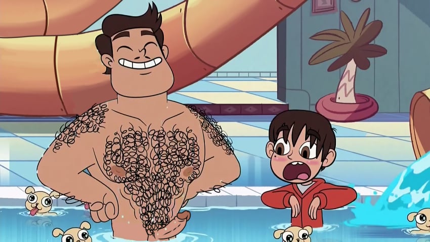 2boys blush blushing body_hair dad daddy dilf dogs domestic_dog edit erect_penis erection facial_hair father gay hairy_arms hairy_chest house male male_only marco_diaz nipples penis pool rafael_diaz red_sweater renachos son star_vs_the_forces_of_evil sweater wet wet_clothes yaoi young younger_male