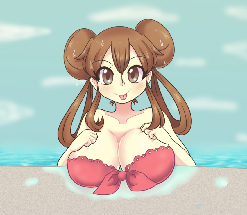 1girls alternate_eye_color big_breasts blue_art10 brown_eyes brown_hair double_bun female human large_breasts nintendo pale-skinned_female pale_skin pokemon pokemon_bw2 rosa_(pokemon) twintails