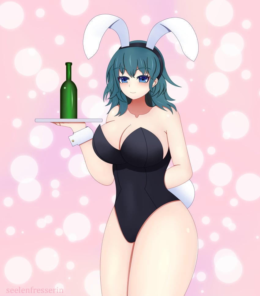 1girls alternate_costume big_breasts blue_hair bunny_ears bunny_girl bunnysuit byleth_(fire_emblem) byleth_(fire_emblem)_(female) cleavage female female_only fire_emblem fire_emblem:_three_houses long_hair nintendo seelenfresserin solo solo_female solo_focus waitress