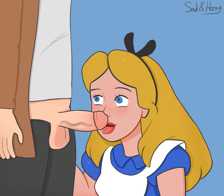 alice_(disney) alice_in_wonderland alice_in_wonderland_(1951_film) alice_liddell balls blowjob disney faceless_male fellatio licking_penis oral penis penis_on_face sadandhornydog testicles