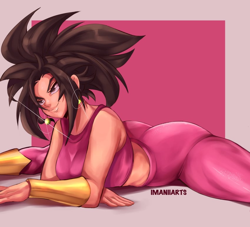 1girls ass_up base_form_kefla big_ass black_eyes black_hair dat_ass dragon_ball dragon_ball_super earrings female female_only female_solo fusion imaniiarts kefla naughty naughty_face on_the_floor potara_earrings saiyan smirk smirking solo solo_focus splits spread_legs thick_thighs thighs wild_hair yoga_pants