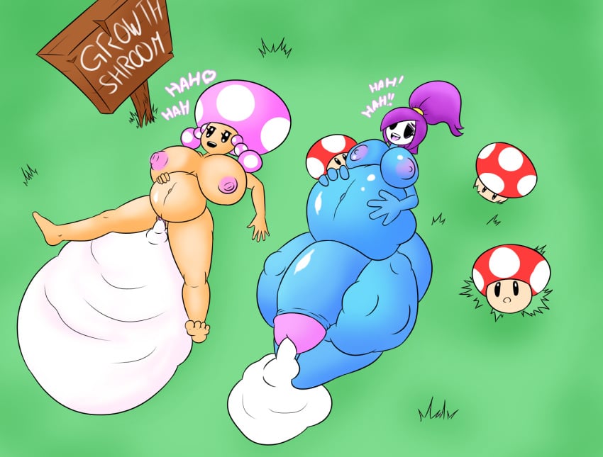 1futa 1girls after_sex blue_skin breasts english_text excessive_cum female full_body futa_on_female futanari grass huge_ass huge_balls huge_belly huge_breasts huge_cock inflation lying mario_(series) mask mr.casino mushroom nintendo nipples on_back on_grass outdoors penis pussy shy_gal super_mario_bros. testicles text toadette