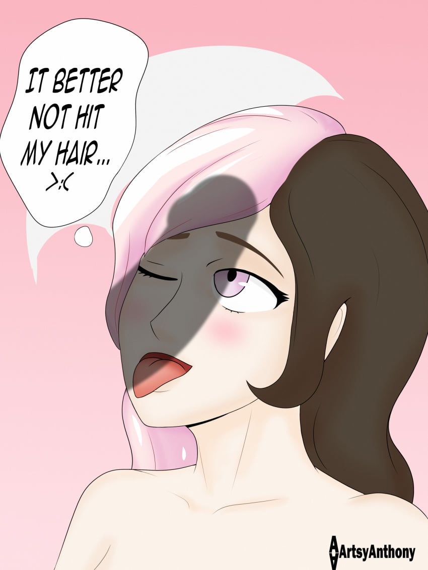 artsyanthony colored_hair dyed_hair female multicolored_hair neo_(rwby) penis_shadow rwby shadow tagme text thought_bubble tongue tongue_out wink