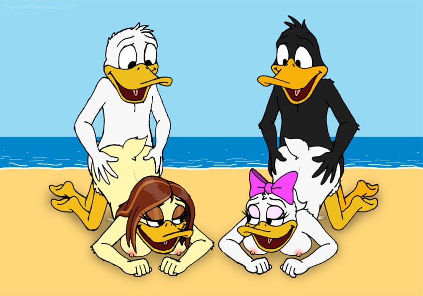 2020 2boys 2girls accessory all_fours ambiguous_penetration anatid anseriform anthro anthro_on_anthro anthro_penetrated anthro_penetrating anthro_penetrating_anthro avian beach beak bird breast_rest breasts crossover daffy_duck daisy_duck disney doggy_style donald_duck duck emperorstarscream female female_penetrated from_behind_position group hair_accessory hair_ribbon hairbow happy happy_sex looking_pleasured looney_tunes male male_penetrating male_penetrating_female nipples non-mammal_breasts nude outside partner_swap penetration ribbons sea seaside sex soft_feathers straight swingers the_looney_tunes_show tina_russo warner_brothers water