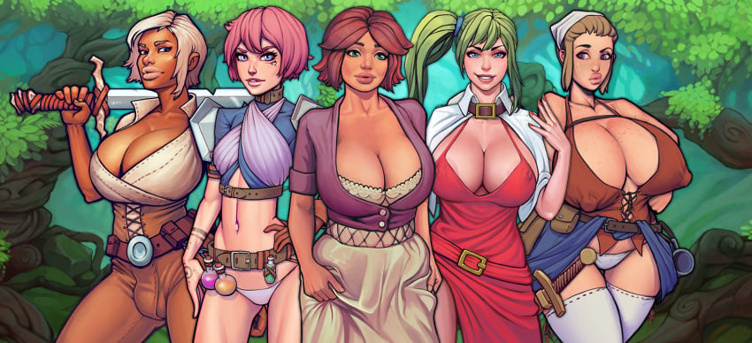 1futa 2020 2d 2d_(artwork) 4girls belt_around_boobs big_breasts blonde_female blonde_hair blonde_hair_female blue_eyes blue_eyes_female boobsgames breast_size_difference breasts bulge bulge_through_clothing carla_(warlock_and_boobs) cleavage clothed clothing dark-skinned_futanari dark_skin dickgirl digital_media_(artwork) dirty_blonde dirty_blonde_hair erect_nipples fantasy female freckles freckles_on_chest futanari green_eyes green_eyes_female green_hair green_hair_female huge_breasts jaina_(warlock_and_boobs) jenna_(warlock_and_boobs) jill_(warlock_and_boobs) large_breasts light-skinned_female light_skin looking_at_viewer magic_potion midriff milf muscular_futanari nipple_piercing nipples pale_skin panties pink_hair pink_hair_female puffy_lips red_dress red_hair red_hair_female rose_(warlock_and_boobs) slim_figure slim_waist smiling_at_viewer sword thick_lips thick_thighs thighhighs video_game_character video_game_franchise warlock_and_boobs white_hair white_hair_futa white_panties wide_hips