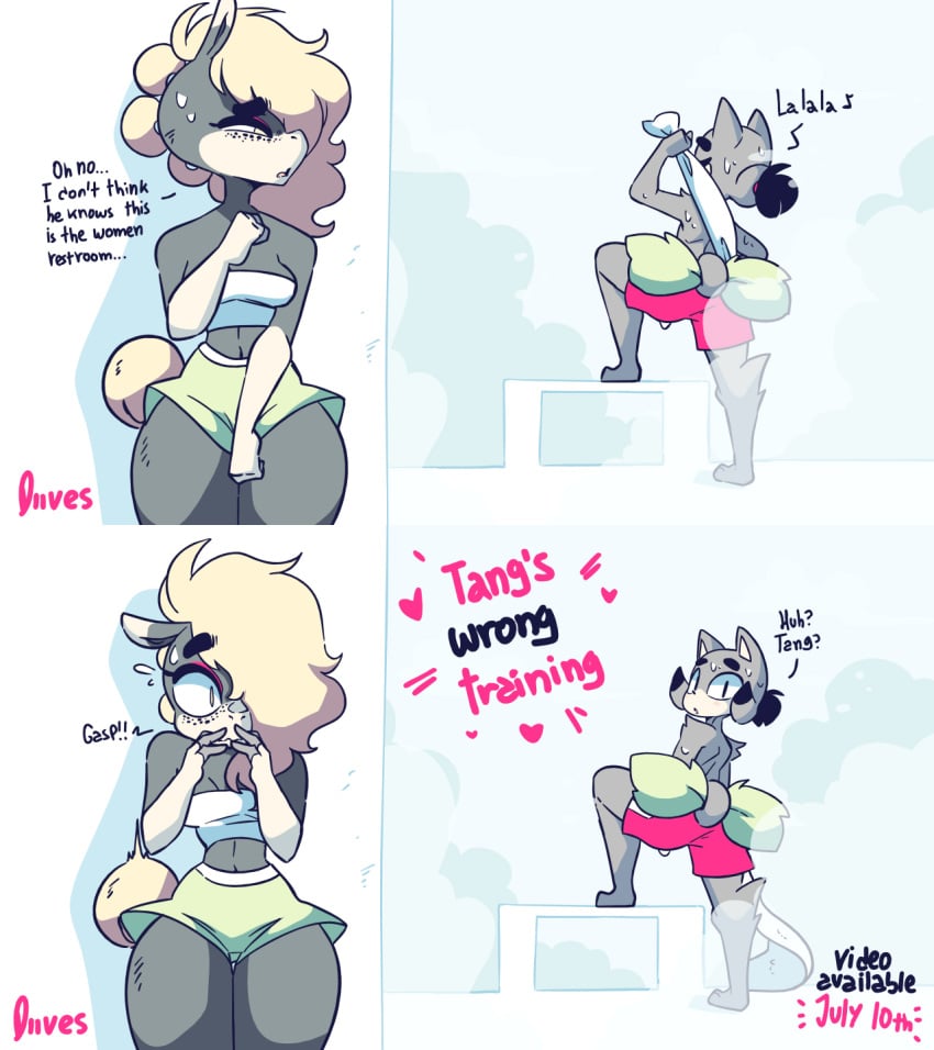 anthro bodily_fluids clothed clothing diives female furry looking_at_another male sweat tagme tang_(diives) xingzuo_temple zhenzi