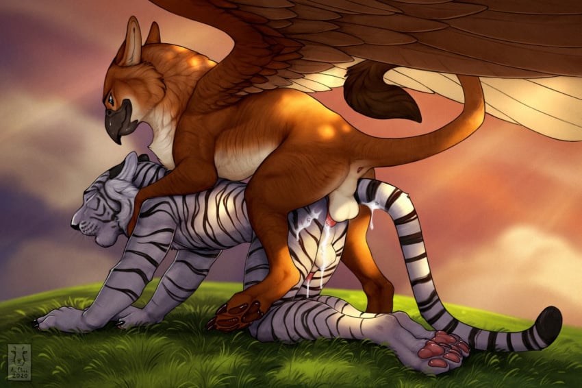 2020 all_fours anal anal_sex anchee anthro anthro_on_feral anthro_penetrated anus avian balls beak black_claws black_stripes blue_eyes bodily_fluids brown_body brown_fur claws closed_eyes cum cum_drip cum_in_ass cum_inside cum_leaking cum_on_balls cum_on_leg cum_on_tail dripping duo feathered_wings feathers felid feral feral_penetrating feral_penetrating_anthro finger_claws fur genital_fluids genitals grass gryphon looking_pleasured male male/male male_on_feral male_penetrated male_penetrating male_penetrating_male mammal mythological_avian mythology on_top opinicus outside pantherine pawpads penetration penis perineum pink_pawpads sex stripes tiger toe_claws white_body white_fur wings zoophilia