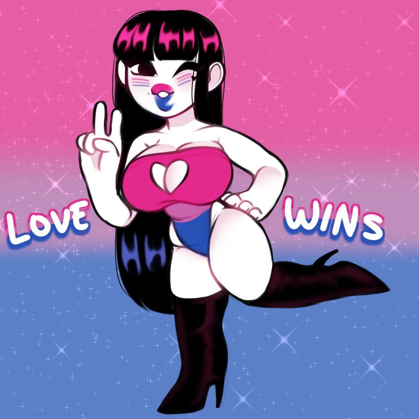 <3 1girls bangs beauty_mark big_ass big_breasts big_butt big_lips big_thighs bimbo bisexual bisexual_female bisexual_pride_colors blue_lipstick blush blushing boots cheek_markings cinnabus cleavage cleavage_cutout dark_hair english_text female female_focus female_only gradient_background hand_on_hip heart_cutout heart_marking heel_boots high_heel_boots high_heels large_breasts latex_thighhighs leotard lipstick long_boots long_hair mole multicolored_hair multicolored_leotard one_eye_closed one_eye_open one_leg_up pink_lipstick plump_lips simple_background smile sona_(cinnabus) sparkle_background standing_on_one_leg text thick_thighs thighhigh_boots two_tone_hair v very_long_hair white_skin wink