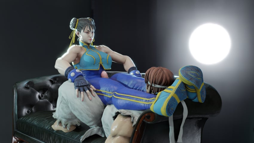 3d 3d_(artwork) blender blender_(software) bodysuit chun-li couch femdom headscissor large_penis muscular_female muscular_male ryu_(street_fighter) smothering sneakers street_fighter street_fighter_alpha street_fighter_v thigh_sex uncircumcised yopliskin