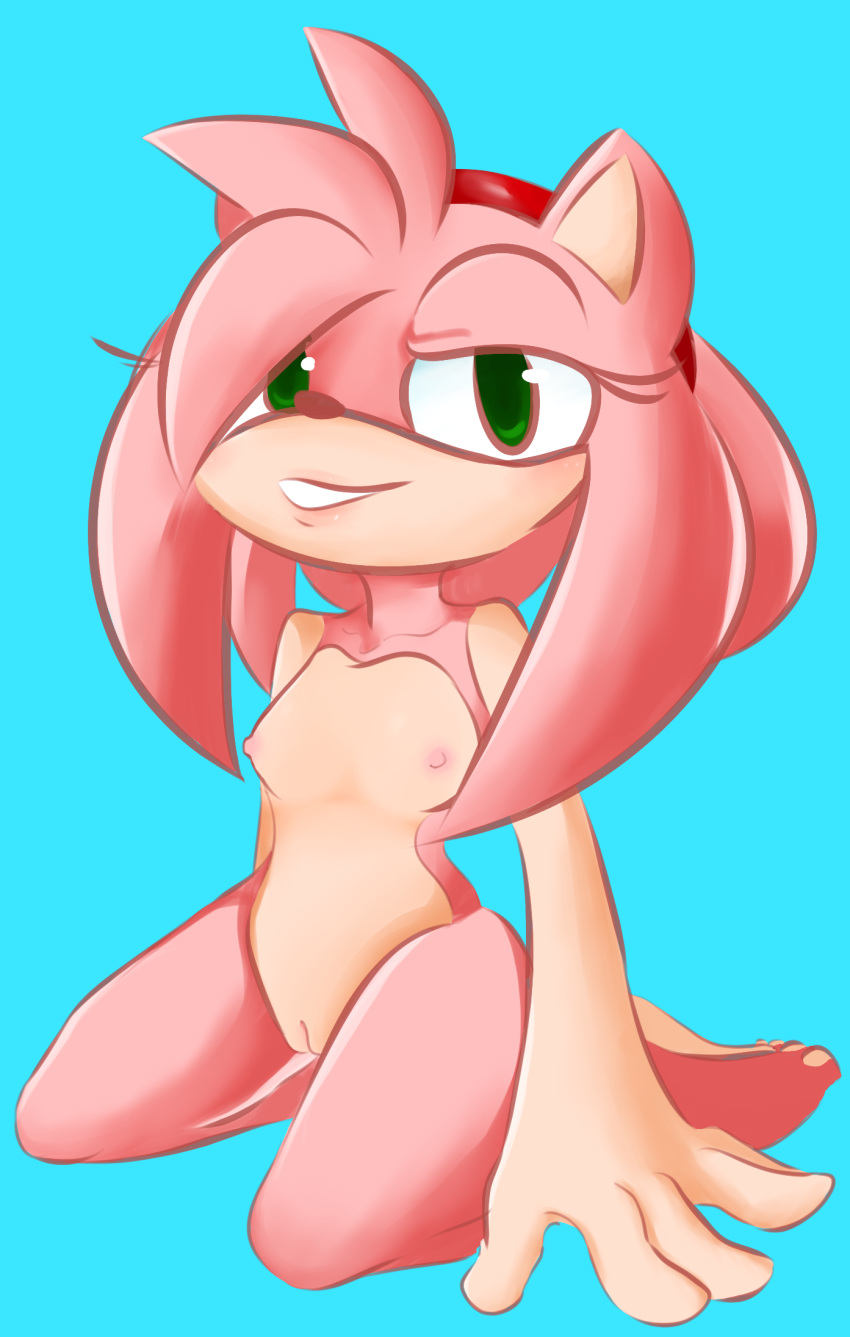 amy_rose anthro bedroom_eyes breasts eulipotyphlan female genitals hedgehog hi_res kneeling mammal mobian_(species) narrowed_eyes nude pussy seductive sega shumpy solo sonic_(series) sonic_the_hedgehog_(series)