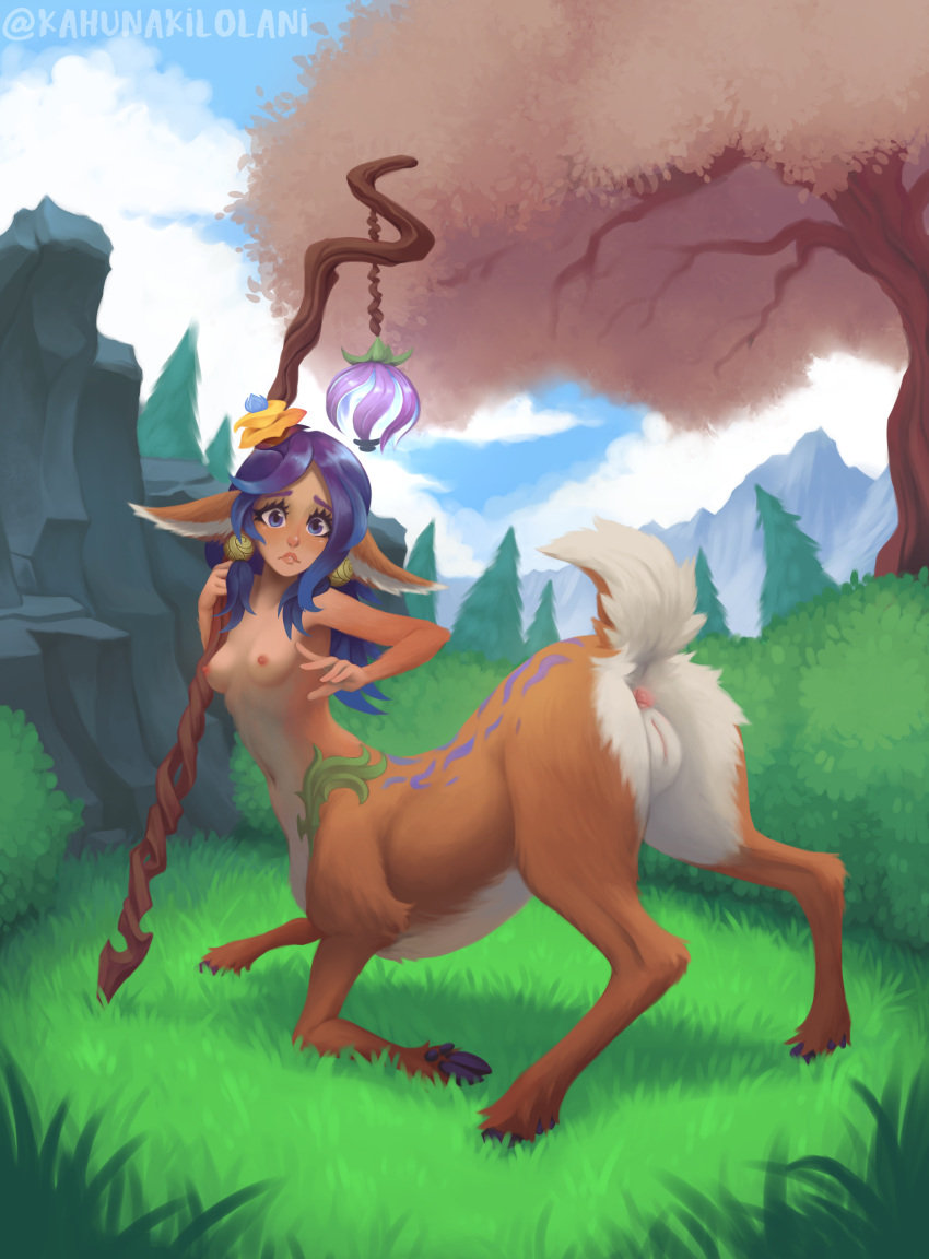 1girls absurd_res anus areolae ass ass_up bent_over breasts cervid cervid_taur erect_nipples female female_only feral furry genitals hair hi_res kahunakilolani league_of_legends lillia_(league_of_legends) mammal mammal_taur nipples nude outside painting_(artwork) presenting presenting_anus presenting_hindquarters presenting_pussy purple_hair pussy riot_games small_breasts solo staff taur traditional_media_(artwork) video_games wide_hips worried_look