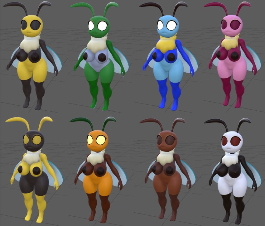 3d alternate_color antennae_(anatomy) anthro apis_mellifera arthropod arthropod_abdomen ass bee big_breasts big_butt biped black_body breasts bug_fables female fluffy forbiddenknights2 hi_res honey_bee hymenopteran insect_wings insects moonsprout_games neck_tuft non-mammal_breasts rpg_game shortstack slightly_chubby solo thick_thighs tuft unfinished vi_(bug_fables) video_games wings yellow_body