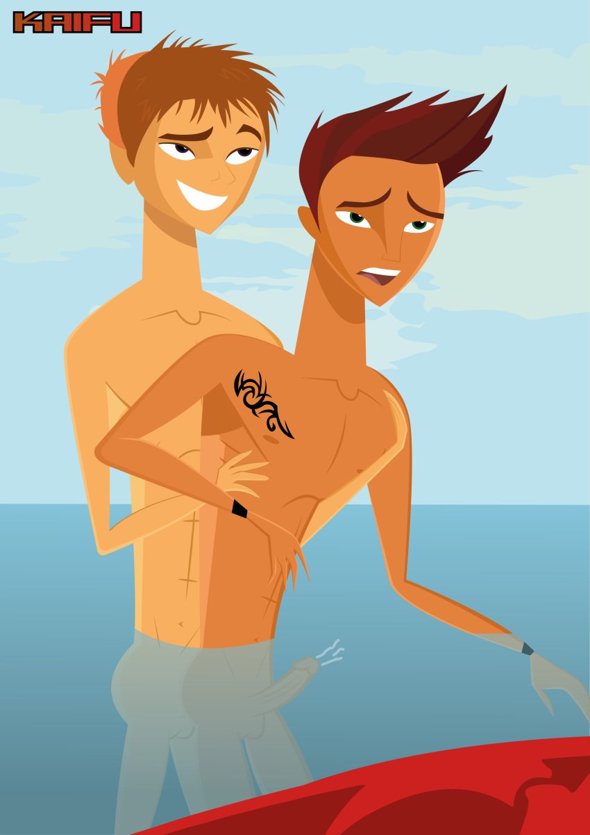 abs anal_penetration anal_sex brown_eyes brown_hair chest_tattoo cum_while_penetrated erect_while_penetrated eyes_rolled_up green_eyes male_only nude partially_submerged pecs reef_(stoked) standing_in_water stoked surfboard tagme tattoo thin_penis ty_ridgemount water wristbands