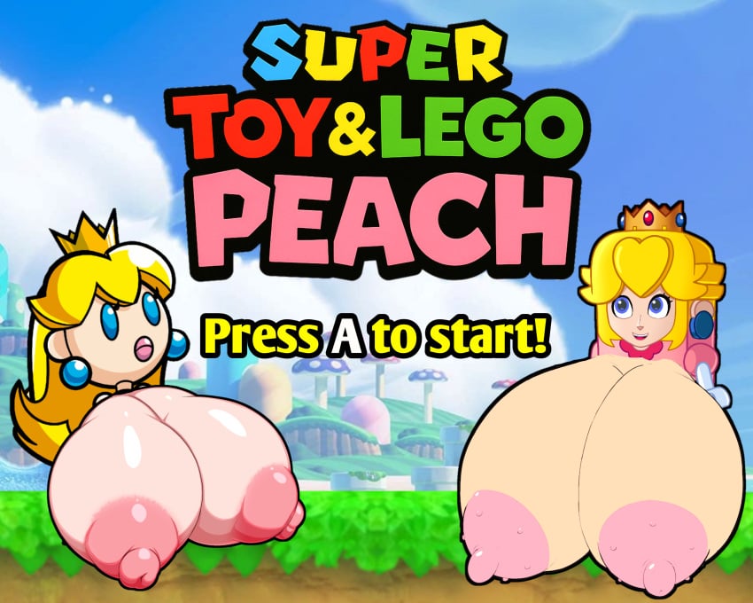breasts breasts_out fake_game female gigantic_breasts huge_breasts lego lego_peach mario_(series) mini_peach nintendo princess_peach tagme topless