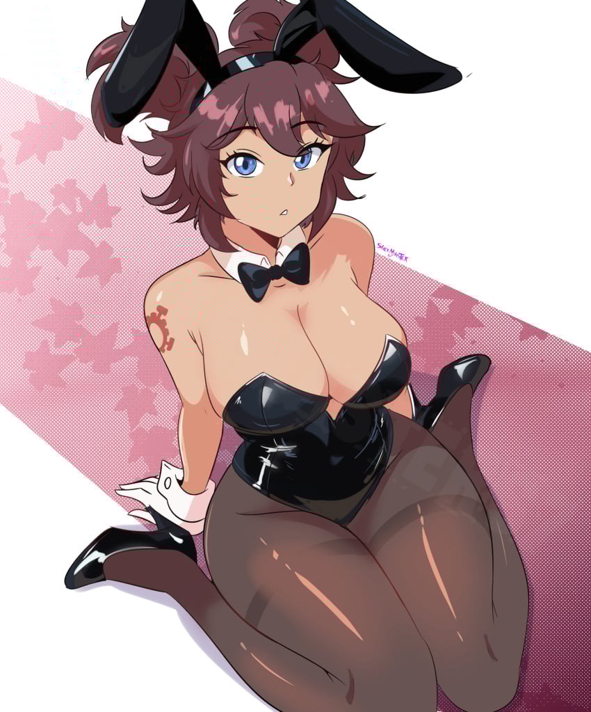 1girls 2d bare_shoulders big_breasts blue_eyes breast_focus breasts brown_hair bunny_ears bunnysuit cleavage epic_games female female_only fortnite fortnite:_battle_royale gloves high_heels leotard light-skinned_female light_skin looking_at_viewer sfw short_hair silvermaster67 sitting solo solo_female tagme tattoo the_machinist_(fortnite) thighs