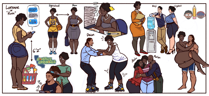 3boys 3girls age_comparison bikini character_profile character_reference character_sheet clothed clothed_female clothed_male coastline_chronicles crystal_(d_&amp;_w_prod.) dark-skinned_female dark-skinned_male dark_skin deion_(d_&amp;_w_prod.) drew_&amp;_wright_productions dw_draw english_text female human human_female human_male interracial kenji_(d_&amp;_w_prod.) light-skinned_female light-skinned_male light_skin lorraine_(d_&amp;_w_prod.) male no_nude no_nudity no_sex profile reference_sheet white_background white_bikini