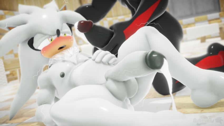 16:9 3d after_sex anthro artemissaturn balls blush bodily_fluids chest_tuft cum cum_drip digital_media_(artwork) dripping duo ejaculation eulipotyphlan genital_fluids genitals hand_on_head hedgehog hi_res holding_penis lying male male/male mammal nipples on_back oral pecs penis sauna sega shadow_the_hedgehog silver_the_hedgehog sonic_(series) sonic_the_hedgehog_(series) tuft widescreen