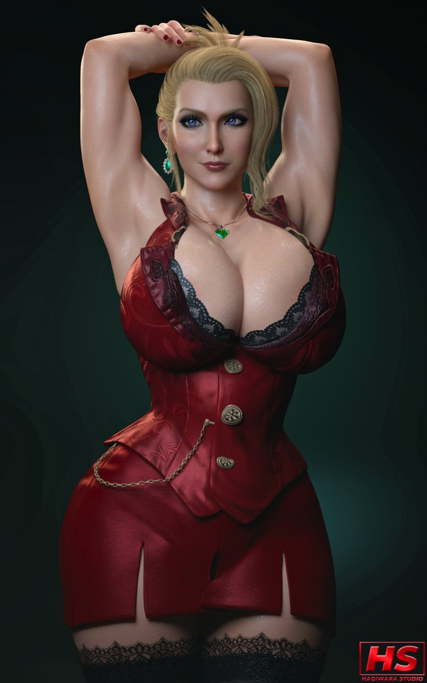 1girls 3d big_breasts blonde_female blonde_hair blonde_hair_female breasts cleavage clothed clothed_female dress female female_focus female_only final_fantasy final_fantasy_vii final_fantasy_vii_remake hagiwara_studio large_boobs large_breasts light-skinned_female looking_at_viewer mature mature_female mature_woman milf red_clothing red_dress scarlet_(ffvii) solo solo_female solo_focus