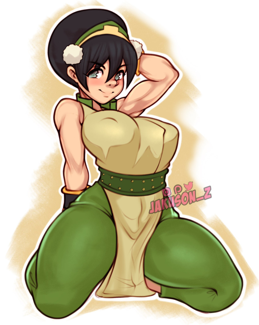 1girls 2020 aged_up alternate_breast_size avatar_the_last_airbender big_breasts black_hair blind blush clothing female female_only hourglass_figure huge_thighs jakuson_z large_breasts nickelodeon pale-skinned_female pale_skin smile solo thick_thighs thighs toph_bei_fong voluptuous watermark white_background