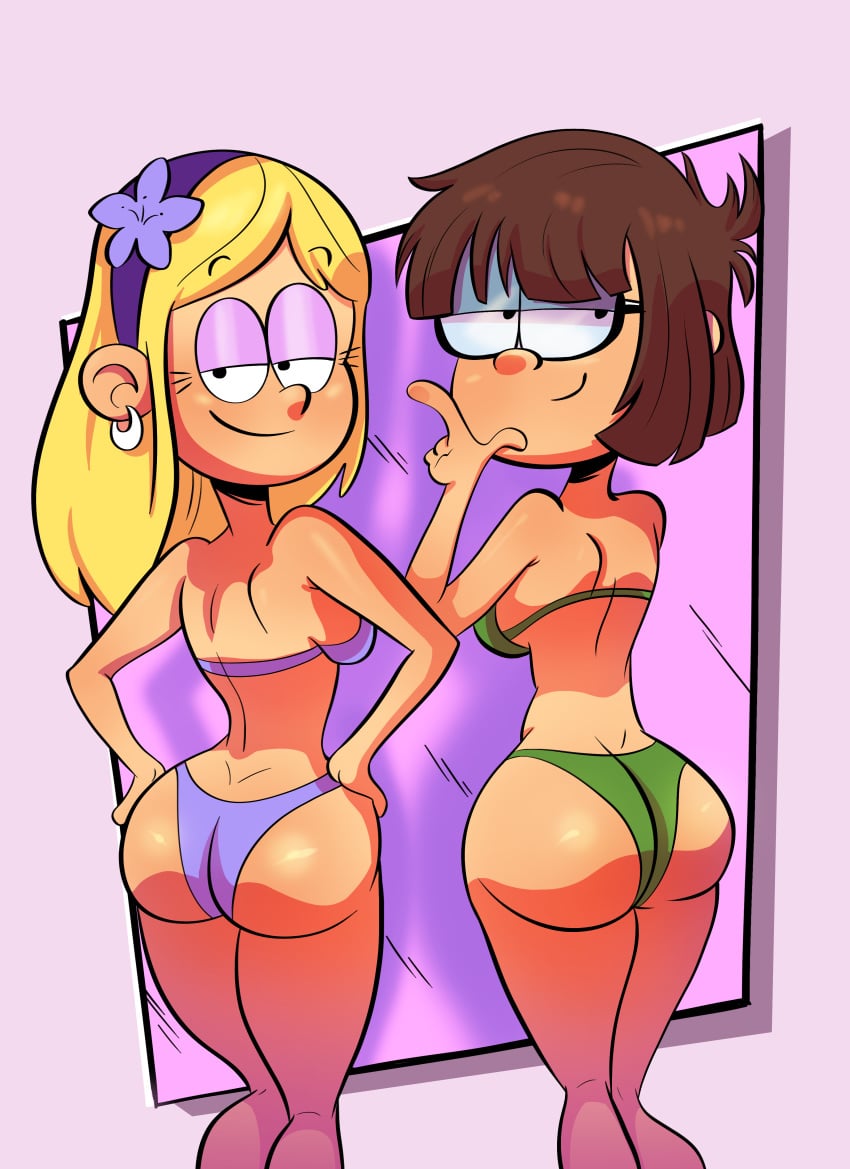 2girls aged_up ass ass_cleavage back big_ass bikini blonde_hair bra breasts brown_hair bubble_butt butt_crack duo duo_focus earrings eyeshadow female female_only glasses hairband half-closed_eyes lily_loud lisa_loud looking_back multiple_girls older panties sisters smile swimsuit swimwear the_loud_house thegatewaymeat thick_thighs thighs