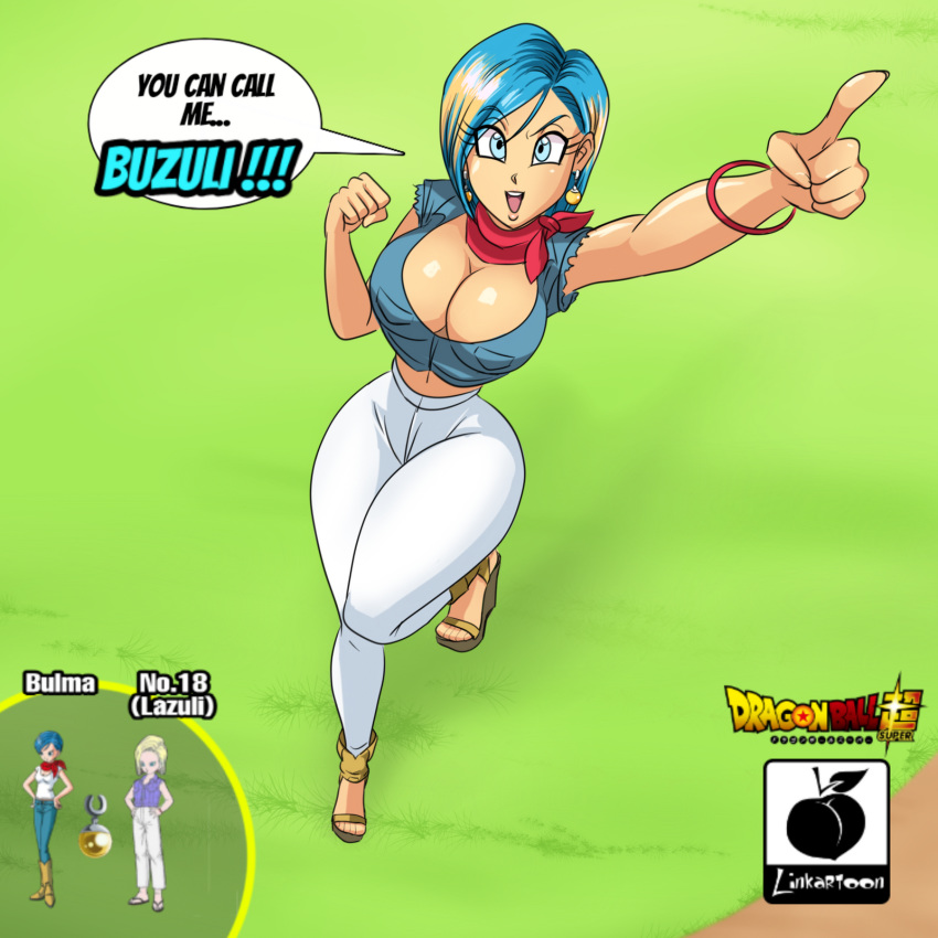 1girls android_18 big_breasts blonde_hair blue_eyes breasts bulma_briefs buzuli clothing dragon_ball dragon_ball_super dragon_ball_z female female_only fusion hair high_heels human hypothetical_fusion linkartoon milf open_mouth platform_heels potara_earrings potara_fusion short_hair solo solo_female solo_focus tagme thick_thighs thighs tongue wedge_heels