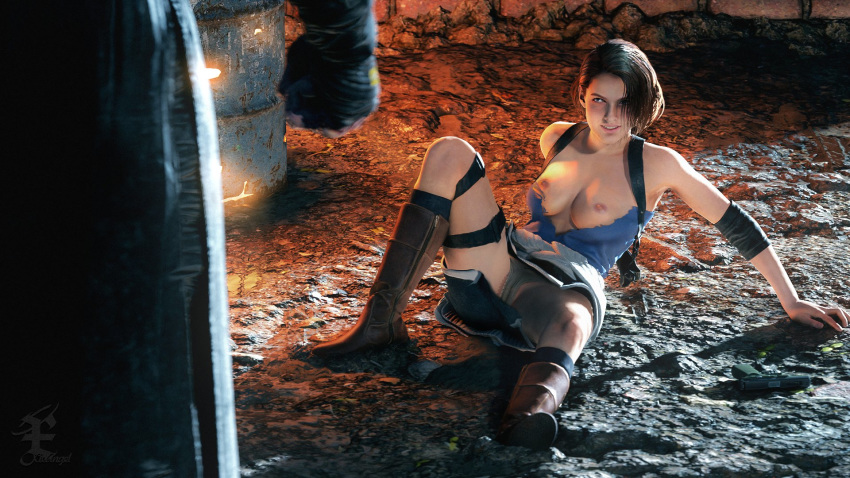 3d areolae blue_eyes boots breasts breasts_out brown_hair busty capcom female female_focus hourglass_figure jill_valentine jill_valentine_(sasha_zotova) medium_breasts monster mutant nemesis_(resident_evil) nipples nudity panties pinup pose posing resident_evil resident_evil_3 resident_evil_3_remake ripped_clothing seductive seductive_look seductive_smile short_hair skirt smile smiling tagme thigh_holster torn_clothes torn_clothing tubetop tyrant upskirt wide_hips xieangel