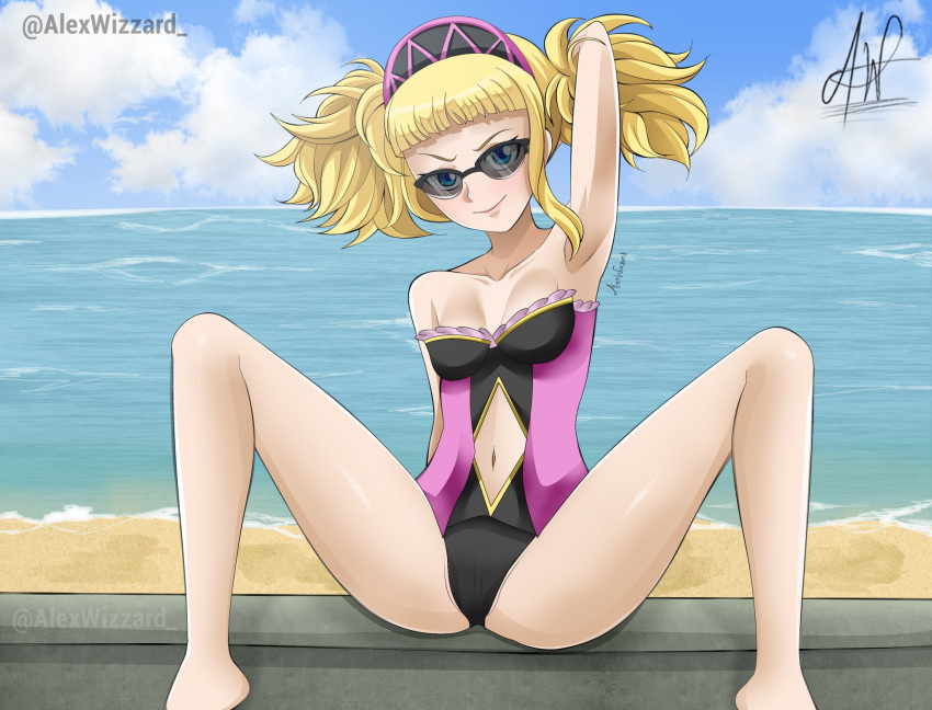 1girls alex_wizzard alternate_version_available bikini blonde_hair first_person_view hlokk_(shuumatsu_no_valkyrie) record_of_ragnarok short_hair shuumatsu_no_valkyrie solo swimsuit valkyrie