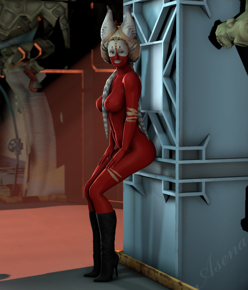 3d alien alien_girl areolae asenak_(artist) ass athletic athletic_female barefoot big_breasts blue_eyes boots breasts bubble_butt busty erect_nipples female female_focus female_only fit fit_female high_heel_boots hourglass_figure humanoid jedi large_breasts lipstick makeup nipples nude nude_female nudity pose posing red_skin shaak_ti sideboob solo standing star_wars tagme the_force_unleashed togruta tribal tribal_markings tribal_paint wide_hips