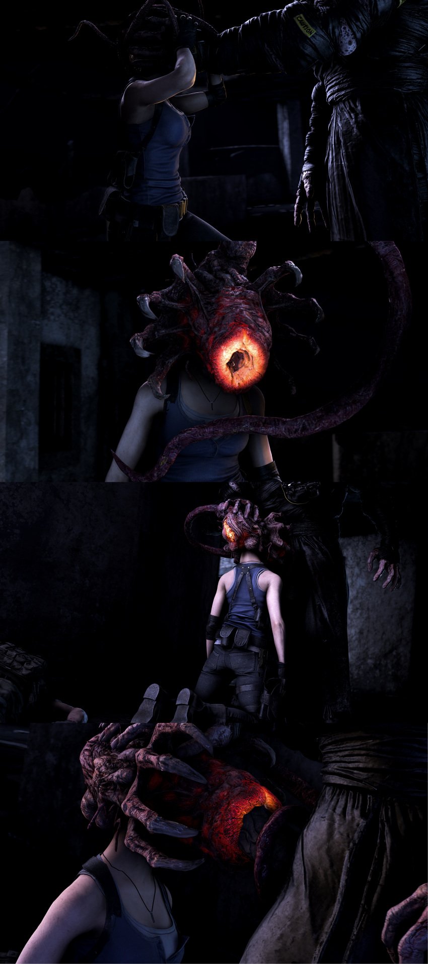 1girls 3d biohazard breasts brown_hair capcom clothed clothing female footwear handwear human jill_valentine jill_valentine_(sasha_zotova) male mind_control monster mutant ne-α_type nemesis_(resident_evil) parasite penis resident_evil resident_evil_3 resident_evil_3_remake saygoodbye-sfm sfm shirt size_difference source_filmmaker tentacle tentacle_grab tentacle_in_mouth tyrant