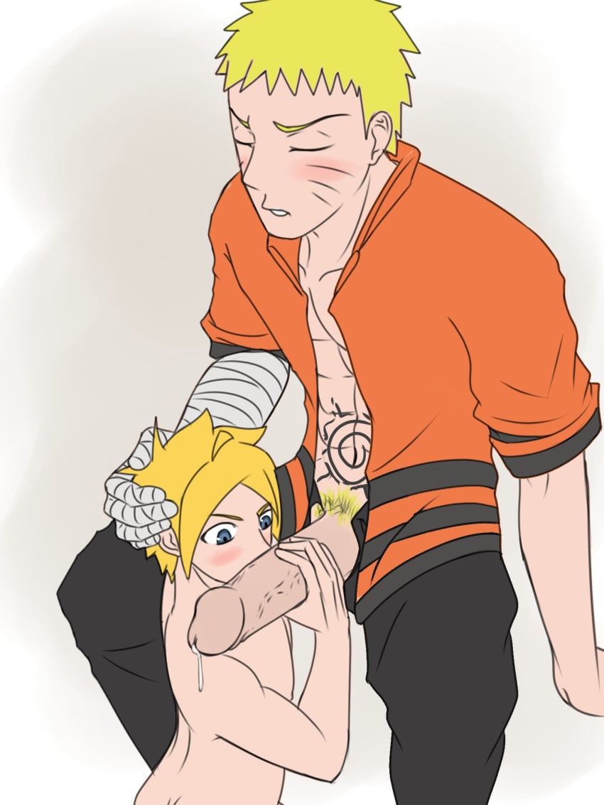 2boys age_difference bandage bandaged_arm big_penis blonde_hair blue_eyes blush boruto:_naruto_next_generations closed_eyes clothing cum cum_drip cumdrip cumshot dripping_cum ejaculation erection father_and_son fellatio gay hand_on_head height_difference holding_penis incest jacket large_ass male male/male male_only naked naruto naruto_(series) nude older_male older_man_and_younger_boy open_clothes open_shirt oral penis sex sitting size_difference uncensored uzumaki_boruto uzumaki_naruto whisker_markings whiskers yaoi younger_male zen4don