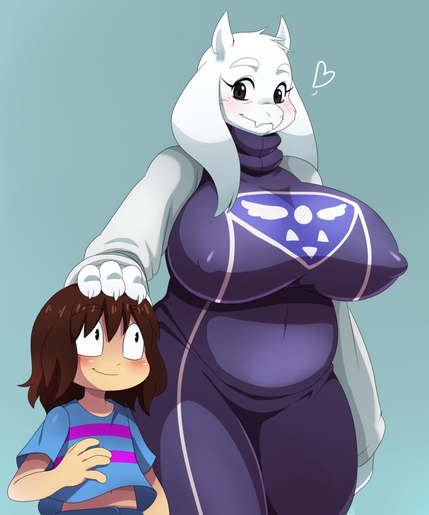 1girls ambiguous_gender anthro big_breasts black_pupils brown_hair caprine caprine_humanoid chubby chubby_female deltarune_(symbol) female frisk frisk_(undertale) frisk_dreemurr goat goat_girl goat_horns goat_mom horn horns horns_girl male mature mature_anthro mature_female mature_male milf nipple_bulge nipples nipples_visible_through_clothing size_difference sssonic2 toby_fox toriel toriel_(undertale) toriel_dreemurr undertale undertale_(series) white_fur white_skin