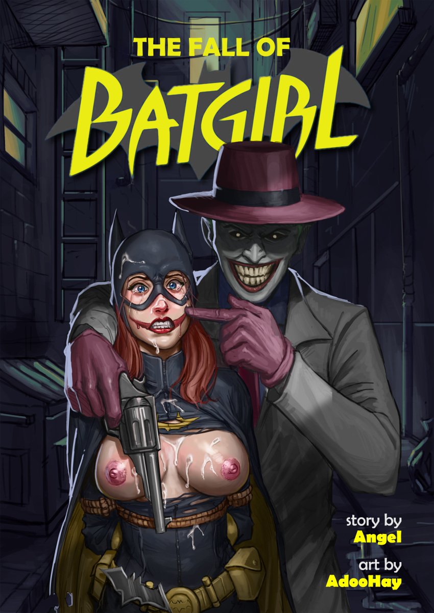 ad adoohay advertisement bad_end barbara_gordon batgirl batman_(series) bondage cum_on_breasts cum_on_face dc defeated defeated_heroine helpless heroine joker male nipples superheroine