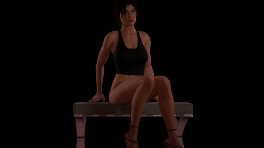 1girls 3d athletic athletic_female bare_shoulders black_background bottomless breasts brown_eyes brown_hair busty cleavage female female_focus highres hourglass_figure lara_croft lara_croft_(survivor) medium_breasts pose posing sitting sole_female solo tied_hair tom123 tomb_raider tomb_raider_(survivor) tomb_raidertoned toned_female wide_hips