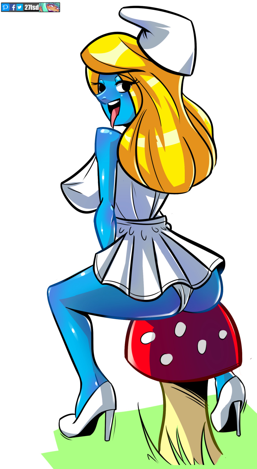 27lsd ass blonde_hair blue_fur heels large_breasts legs panties smurfette the_smurfs tongue