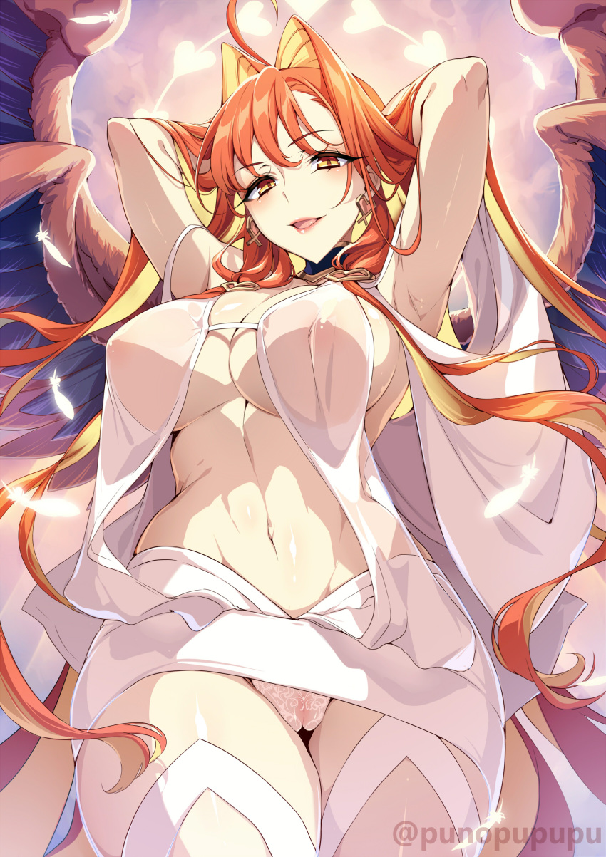 absurd_res aphrodite_(fate/grand_order) cat_ears fate/grand_order fate_(series) jewelry no_bra orange_eyes orange_hair pantsu punopupupu pussy puuzaki_puuna see-through tagme wada_masanori wings zeroshiki_kouichi