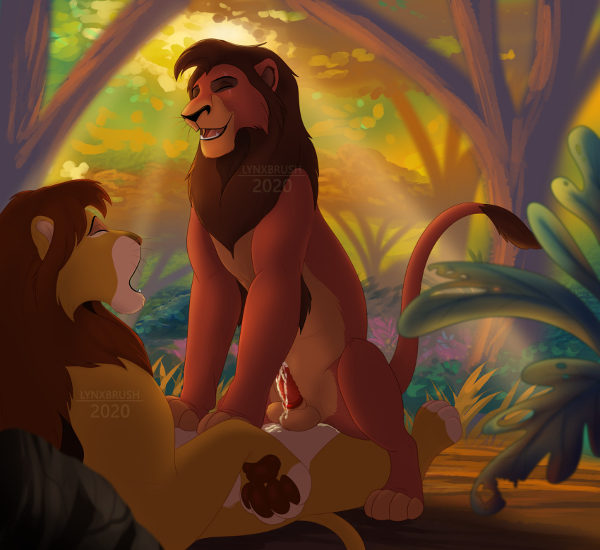 anal anal_sex balls bodily_fluids cowgirl_position cum disney duo erection fan_character felid feral gay genital_fluids genitals hi_res jungle kovu lion lynxbrush male male/male male_only male_penetrated male_penetrating male_penetrating_male mammal mane on_bottom on_top open_mouth pantherine pawpads penetration plant riding rock sex sunrays sunset the_lion_king yaoi zilvus zilvusx