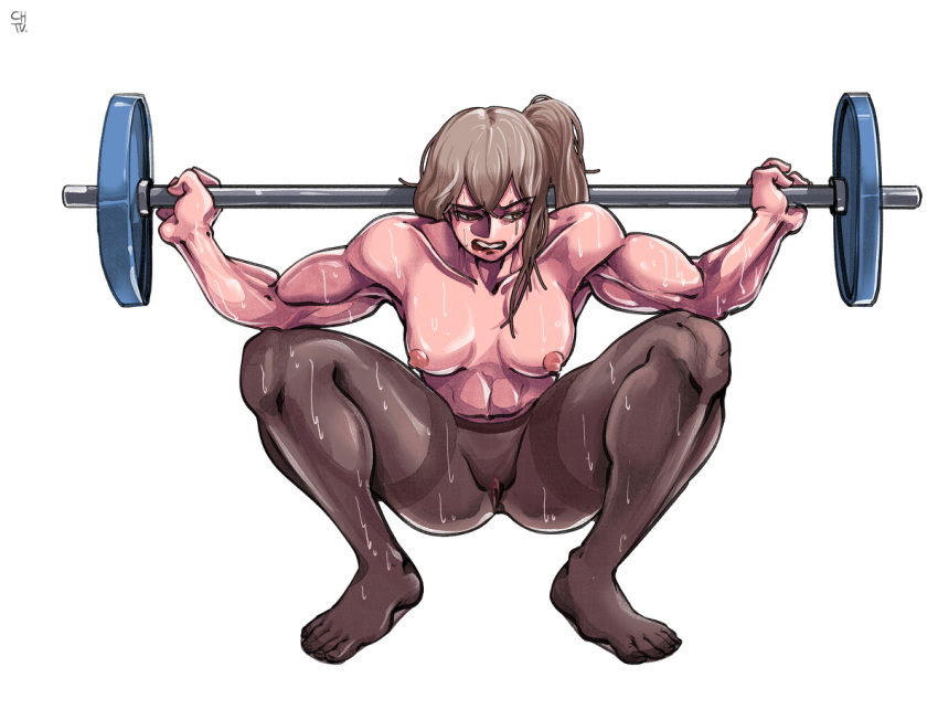 alternate_breast_size chtv female_focus girls'_frontline sweat ump45_(girls'_frontline) weightlifting