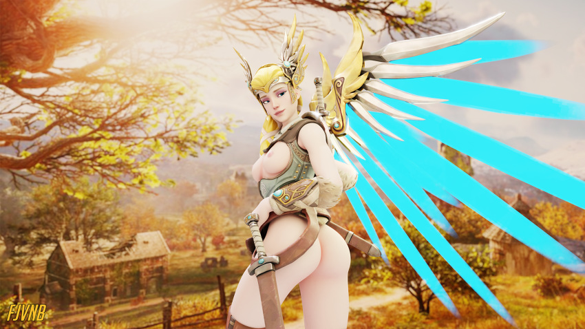 1girls 3d angela_ziegler ass blizzard_entertainment blonde_hair blue_eyes breasts fjvnb mercy overwatch valkyrie_mercy