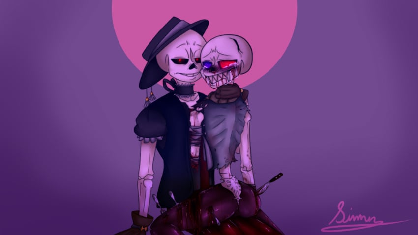 abuse alternate_universe animated_skeleton artist_signature blood bones broken_arm crying fan_character fork incest knife laifi necrophilia oc sans sans_au sanscest severed_arm sinner0w0 skeleton undertale undertale_au yamyam