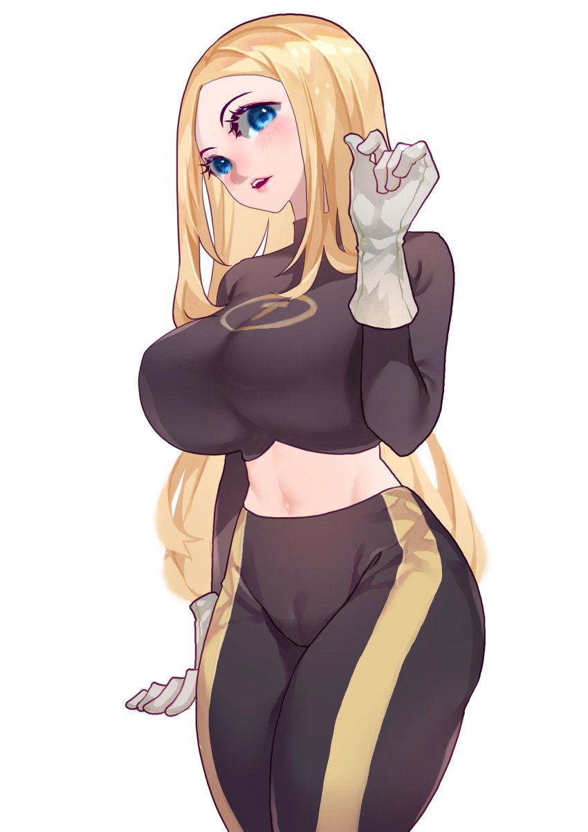 1girls big_breasts blonde_hair blue_eyes cameltoe clothed clothed_female clothes clothing dc dc_comics female female_only footwear fully_clothed handwear huge_breasts human large_breasts long_hair midriff oppai solo sumisumii superheroine teen_titans terra_(dc)