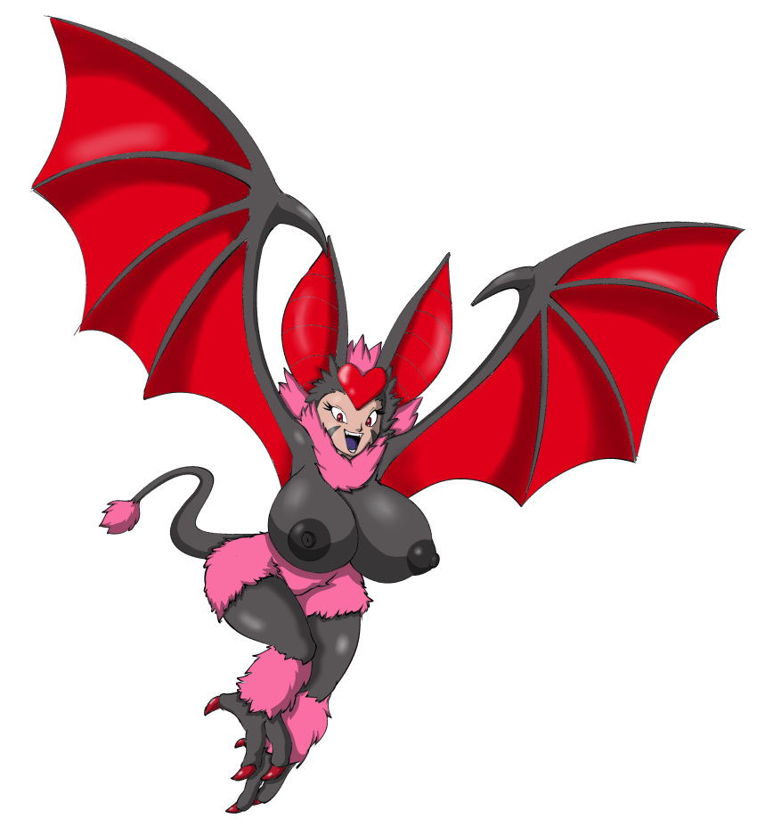 absurd_res animal_humanoid anthro big_breasts big_ears breasts chiropteran chiropteran_humanoid digital_media_(artwork) dragon_quest fangs female flying fur grey_body hair hi_res huge_breasts humanoid large_breasts looking_at_viewer mammal mammal_humanoid nipples nude open_mouth puffy_nipples ravrous red_eyes simple_background smile solo square_enix succubat_(dragon_quest) succubus tail_tuft talons tuft vampire_succubat video_games wings