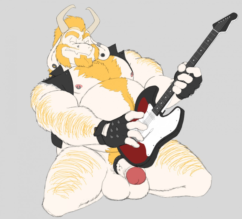 2020 accessory asgore_dreemurr bara body_hair bottomless bovid caprine chest_hair chubby clothed clothing cock_ring ear_piercing ear_ring electric_guitar fingerless_gloves gearfangred gloves goat guitar handwear humanoid jewelry male male_only mammal musical_instrument nipple_piercing nipples penis_accessory penis_jewelry piercing plucked_string_instrument slightly_chubby solo string_instrument topwear undertale vest video_games