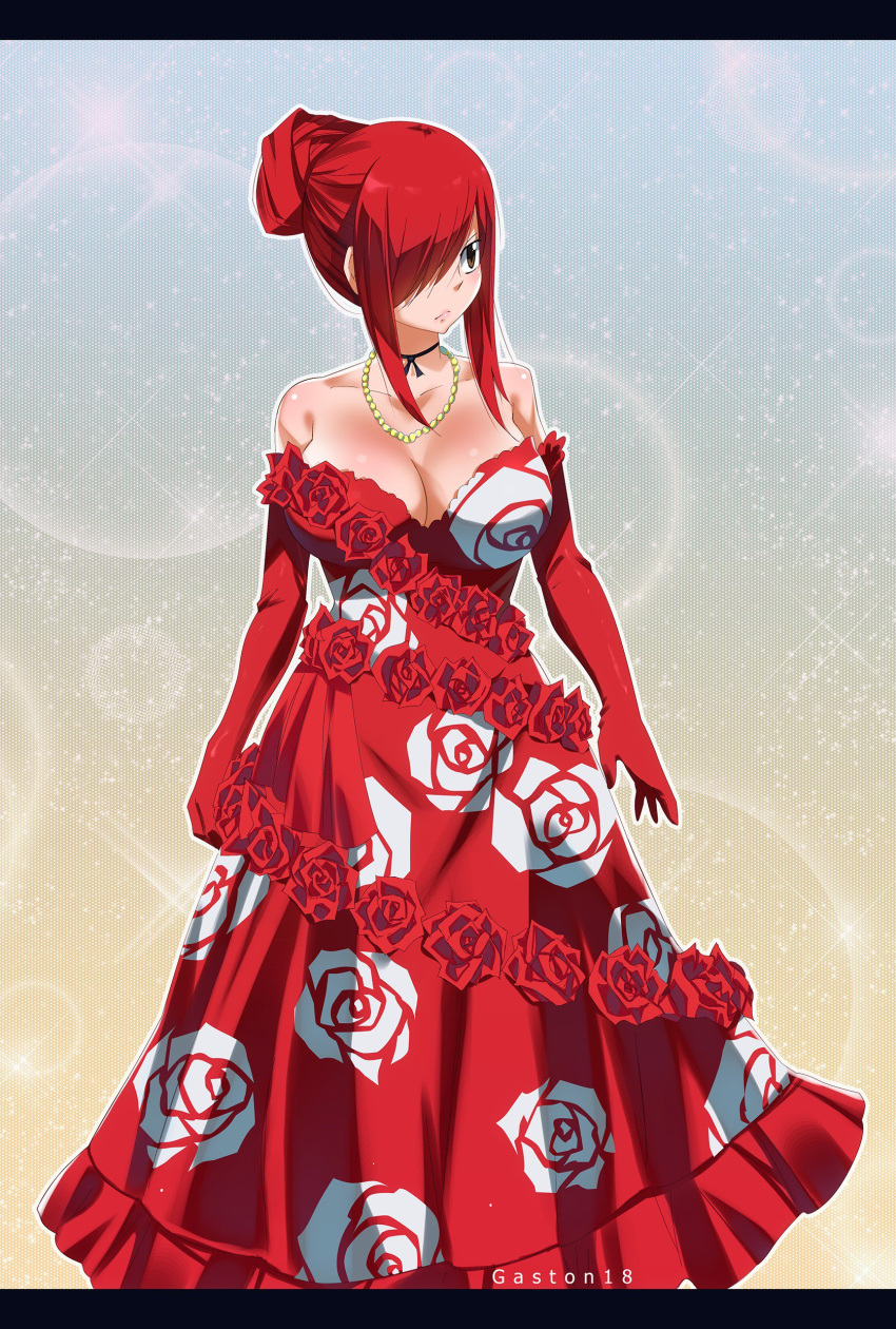 big_breasts dress erza_scarlet fairy_tail gaston18 red_hair