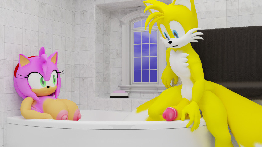 3d amy_rose bathroom bathtub blender breasts burstingseas fox fox_boy hedgehog imminent_sex large_breasts large_filesize large_penis lewdsidehill older_female soap sonic_(series) tagme tails tile window younger_male