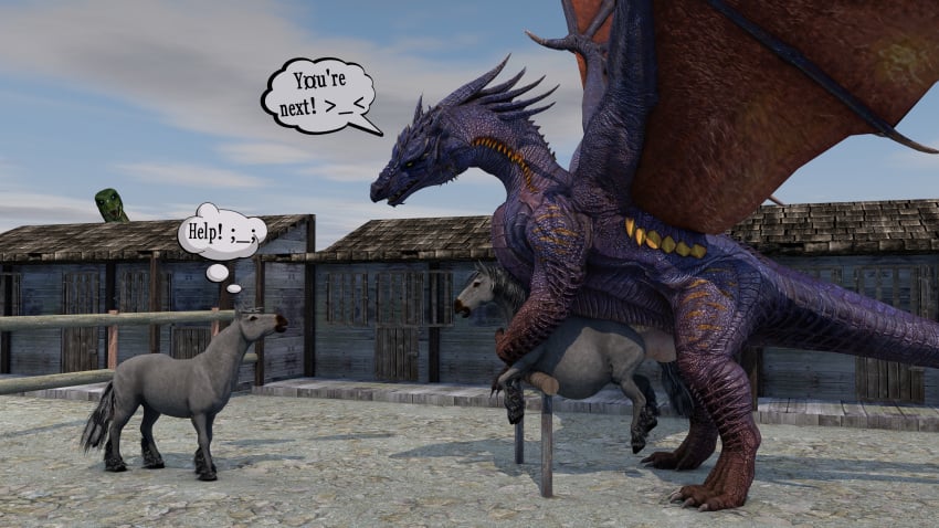 16:9 3d 3d_(artwork) absurd_res ark_survival_evolved dragon duo equid equine female female_penetrated feral feral_on_feral genitals hair hi_res horse inflation kirill475 macro male male_penetrating mammal penetration penis size_difference straight widescreen wings